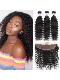 Brazilian Hair 3 Bundles Deep Wave with 13X4 Frontal