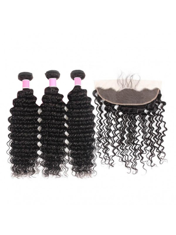 Brazilian Hair 3 Bundles Deep Wave with 13X4 Frontal