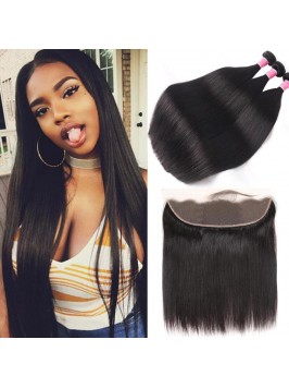 Brazilian Straight Virgin Hair 3 pcs with 13x4 Lac...