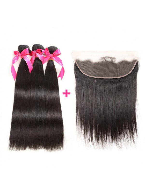 Brazilian Straight Virgin Hair 3 pcs with 13x4 Lace Frontal