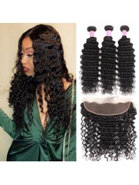 Deep Wave 3 Bundles with 13*4 Lace Frontal Malaysian Virgin Hair