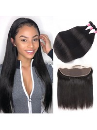 3pcs/packet Straight With 13*4 Lace Frontal Unprocessed Peruvian Hair