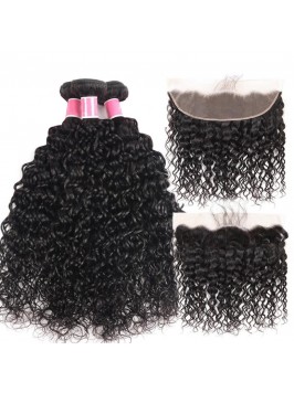 3pcs Natural Wave with 13*4 Lace Frontal Indian Ha...