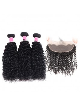 3pcs Kinky Curly with 13*4 Lace Frontal Indian Hai...