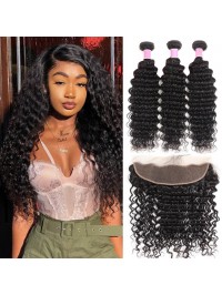 Indian Hair 3pcs Deep Wave With 13*4 Lace Frontal