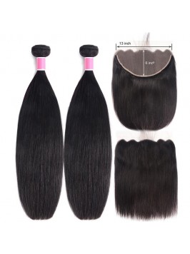 Virgin Hair Straight 2 Bundles With 13x6 Lace Fron...