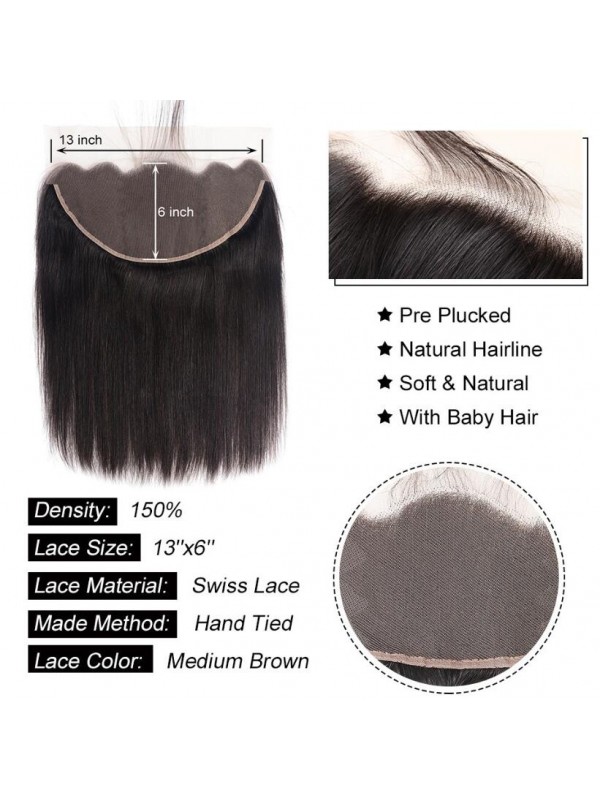 Virgin Hair Straight 2 Bundles With 13x6 Lace Frontal Deal Thick Head