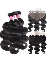 Body Wave Human Virgin Hair Weave With 13x6 Lace Frontal Closure