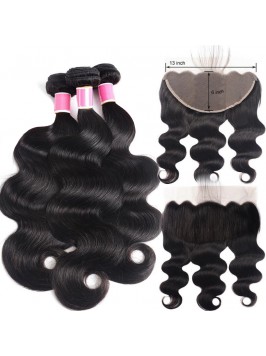 Body Wave Human Virgin Hair Weave With 13x6 Lace F...
