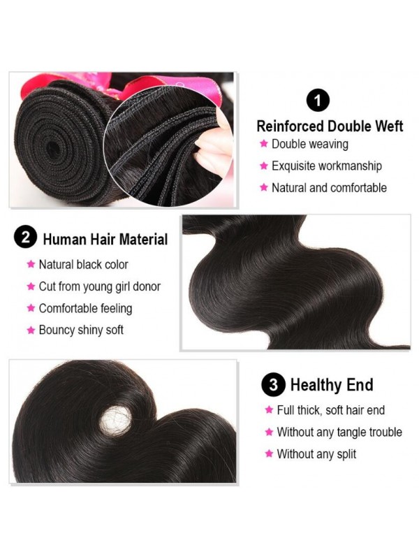 Body Wave Human Virgin Hair Weave With 13x6 Lace Frontal Closure