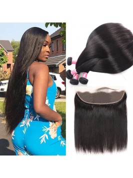 Unprocessed Brazilian Hair 4pcs Straight with 13*4...