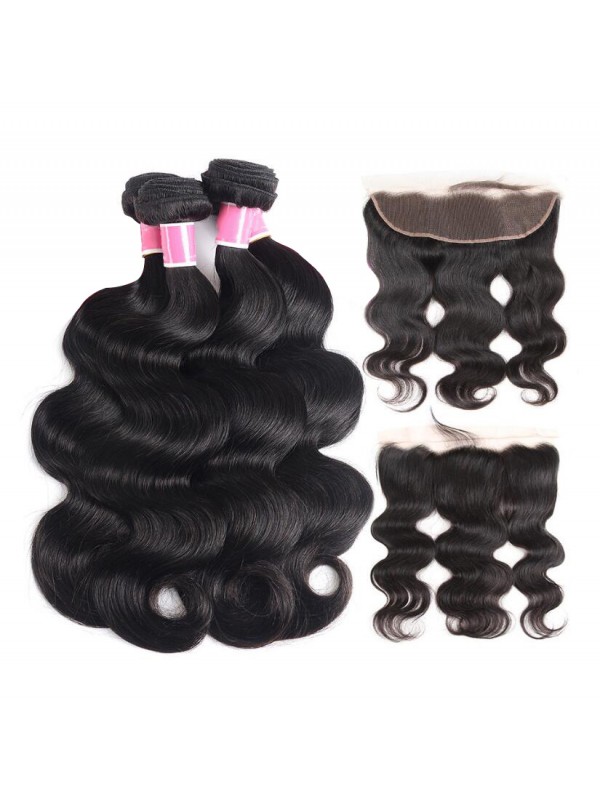 Peruvian Virgin Hair Body Wave 4 Bundles With 13x4 Lace Frontal