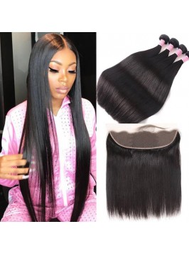 Straight 4 Bundles with 13*4 Lace Frontal Peruvian...