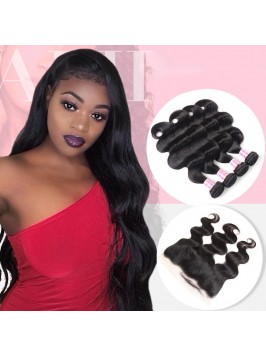 Malaysian Virgin Hair 4pcs Body Wave with 13*4 Lac...