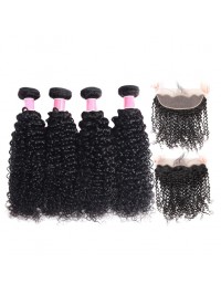 4pcs Peruvian Human Hair With Frontal 13x4 inch Kinky Curly