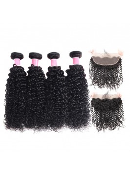 4pcs Peruvian Human Hair With Frontal 13x4 inch Ki...