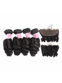 Peruvian Virgin Hair 4pcs Loose Wave with 13*4 Lace Frontal
