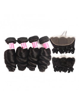 Peruvian Virgin Hair 4pcs Loose Wave with 13*4 Lac...