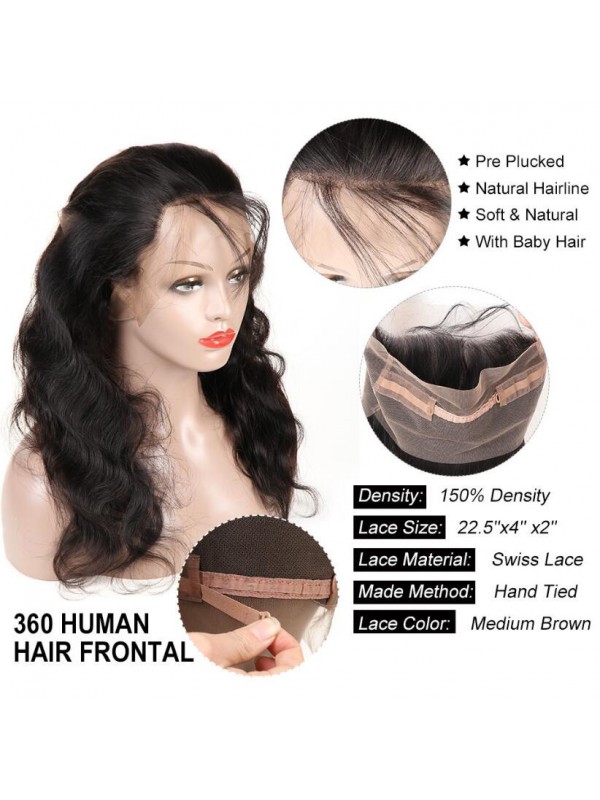 Brazilian 2 Bundles Body Wave Virgin Human Hair with 360 Lace Frontal