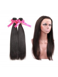 Brazilian 2 Bundles Straight Virgin Human Hair 360 Lace Frontal