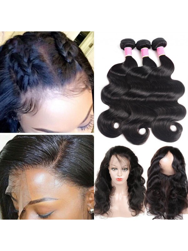 Body Wave Malaysian Virgin Hair 3 Bundles with 360 Frontal