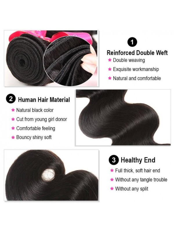 Body Wave Malaysian Virgin Hair 3 Bundles with 360 Frontal