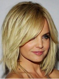 Chin Length Straight Capless Blonde Remy Human Hair Wigs With Side Bangs