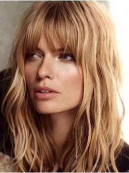 Wavy Two-Tones Blonde With Full Bangs Human Hair W...