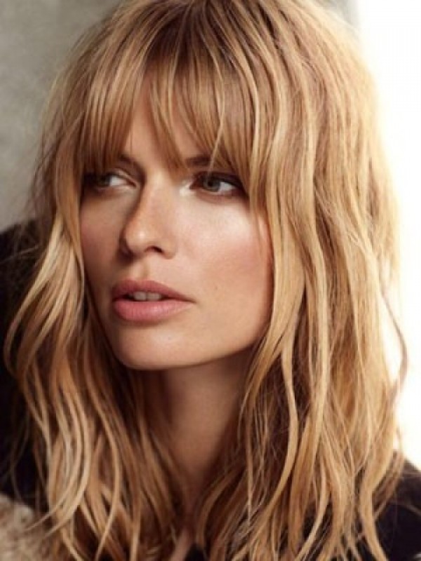 Wavy Two-Tones Blonde With Full Bangs Human Hair Wigs