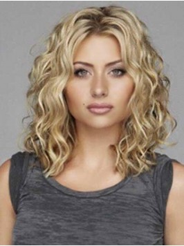 Blonde Central Parting Wavy Medium Capless Human H...