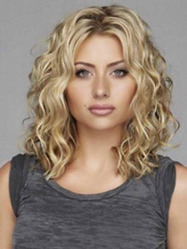 Blonde Central Parting Wavy Medium Capless Human Hair Wigs 16 Inches