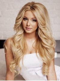 Middle Parting Blonde Long Wavy Lace Front Remy Human Hair Wigs