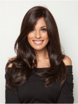 Brown Long Wavy Lace Front Human Hair Wigs With Si...