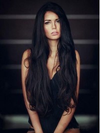 Black Long Wavy Human Hair Lace Front Wigs 28 Inches