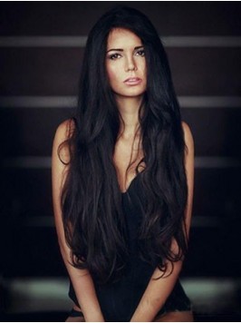 Black Long Wavy Human Hair Lace Front Wigs 26 Inch...