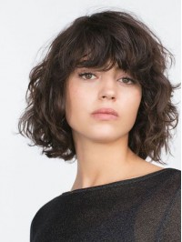 Loose Wave Bob Style Human Hair Wigs With Full Bangs 12 Inches