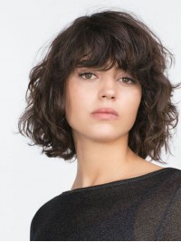 Loose Wave Bob Style Human Hair Wigs With Full Bangs 12 Inches