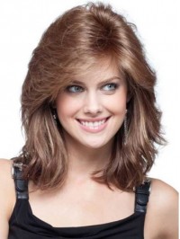 Light Brown Medium Wavy Capless Remy Human Hair Wigs 12 Inches