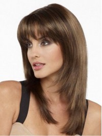 Long Straight Capless Remy Human Hair Wigs With Bangs