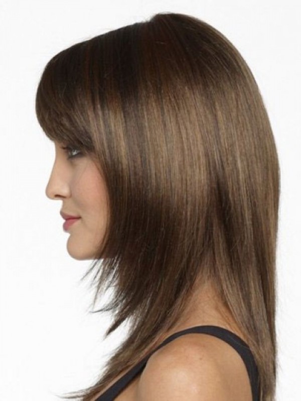 Long Straight Capless Remy Human Hair Wigs With Bangs