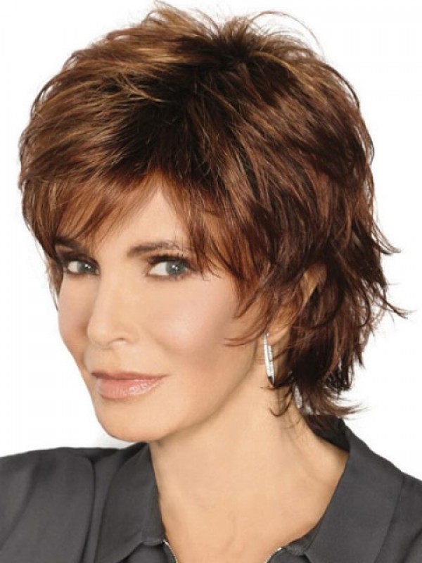 Layered Brown Boy Cut Capless Human Hair Wigs 8 Inches