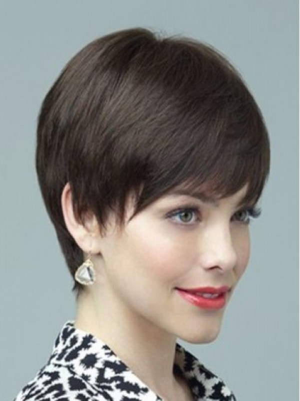 Boy Cut Capless Straight Remy Human Hair Wigs 6 Inches With Bangs