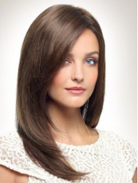 Layered Long Brown Straight Natural Capless Remy Human Wigs 18 Inches