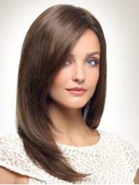 Layered Long Brown Straight Natural Capless Remy Human Wigs 18 Inches