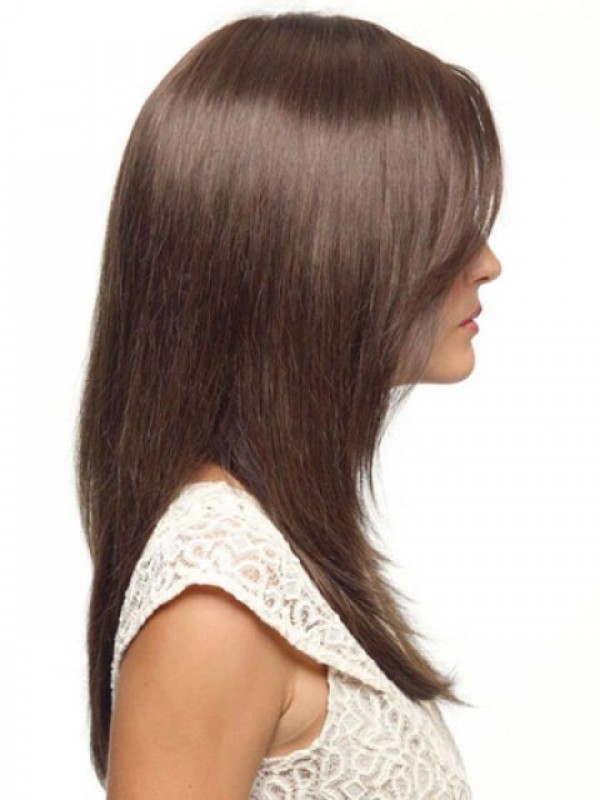 Layered Long Brown Straight Natural Capless Remy Human Wigs 18 Inches