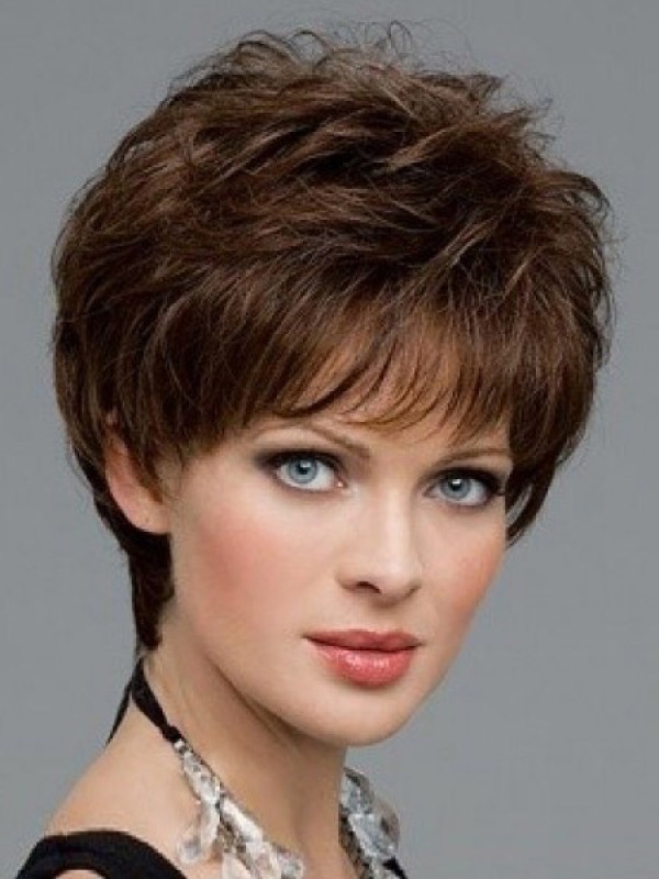 Boy Cut Wavy Capless Human Hair Wigs 6 Inches With Bangs