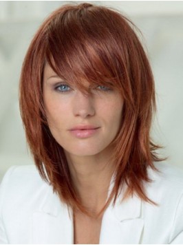 Layered Shag Hairstyle With Full Fringe Medium hum...