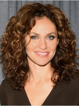 Central Parting Auburn Medium Curly Real Human Hai...