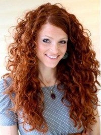 Long Capless Curly Human Hair Wigs 24 Inches With Side Bangs