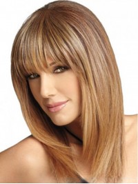 Medium Blonde Capless With Full Bang Human Hair Wigs 16 Inches